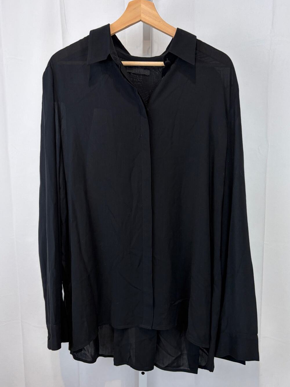 THE ROW Button Front Tunic Top Semi Sheer Viscose Black USA Size XL